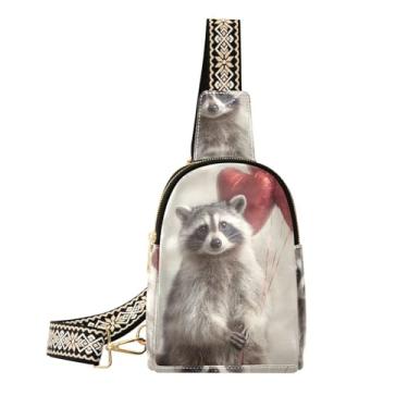 Imagem de CEBUGI Bolsa tiracolo feminina pequena com corações de guaxinim, pochete de couro, para caminhadas, viagens ao ar livre