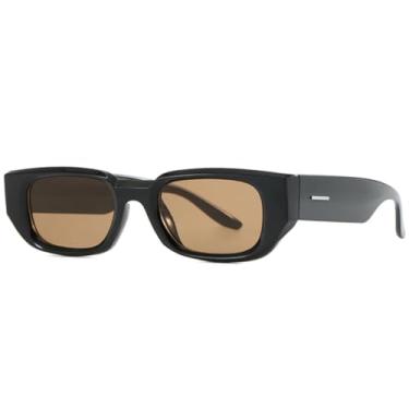 Imagem de Óculos de sol quadrados com armação pequena da moda, femininos e masculinos, clássicos, com rebites, para dirigir e viajar, com UV400 (chá preto)