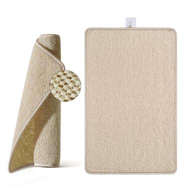 Imagem de QiCaiJia Tapete de chuveiro antiderrapante, tapete de banheira 40,6 x 61 cm, tapete de banho de secagem rápida com dreno, tapete de banho de imitação de bucha de PVC macio para banheira, chuveiro piso