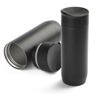 Imagem de Garrafa Térmica em Aço Inox com Parede Dupla Isolada a Vácuo, 450ml, Tampa com Rosca e Vedação em Silicone, Preta, 21x7.3cm