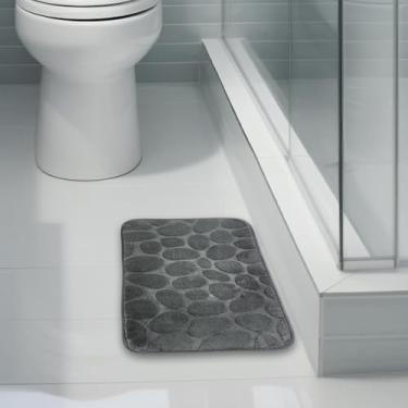 Imagem de Tapete de Banheiro Antiderrapante com Efeito 3D Tapete Absorvente em Lã Coral para Box Lavatório e Banheira (cinza escuro)