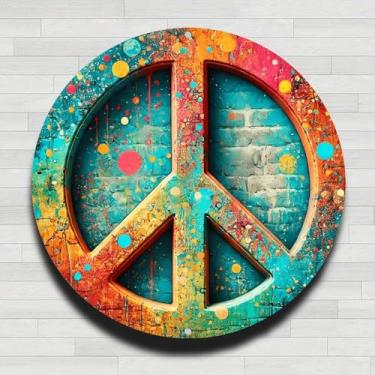 Imagem de Símbolo da paz, tijolos, tijolos, vintage, rústico, alumínio, metal, redondo, parede, placa, 20 cm, presentes e decoração para casa, escritório, café e quintal
