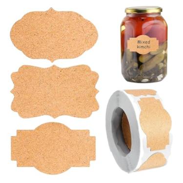 Imagem de Etiquetas Autocolantes Marrons | 300 Etiquetas de Identificação Brancas Personalizáveis | Adesivos para Escrever 5x3 cm - Para Garrafas de Azeite, Organização de Comida, Comerciantes, Artesanato,