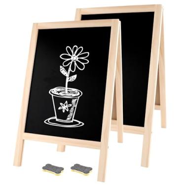 Imagem de 2 placas pequenas de quadro-negro de 40 x 24 cm, quadro de menu de mesa com moldura dupla face com 2 borrachas, quadro de giz, quadro de calçada, tábua sanduíche de madeira para casamento, bar