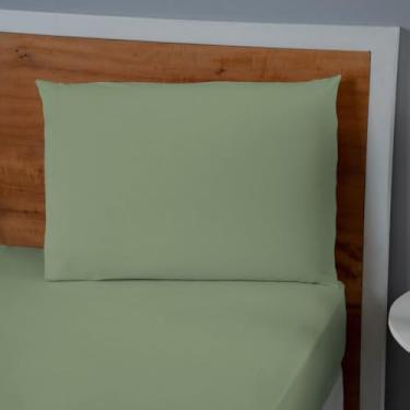 Imagem de Jogo de Lençol 2 Peças Solteiro Dia a Dia Simples Liso Percal 180 Fios com Elástico Verde Cana