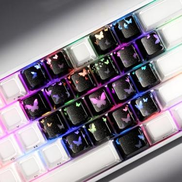 Imagem de HITIME Teclas XVX Black Butterfly Shine Through Keycaps, Love Theme Cute Custom Keycaps, Blank OEM Profile IMD translúcido, estilo anime, para teclado mecânico MX Switches (apenas 21 teclas