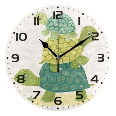 Imagem de JUZIHAI Relógio de parede com desenho animado de três tartarugas, silencioso, sem tique-taque, redondo, operado por bateria, fácil de ler, relógio decorativo de parede para casa, cozinha, sala de