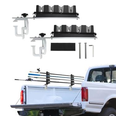 Imagem de Partuto 2 suportes de vara de pesca de alumínio para cama de caminhão, capacidade de 4 varas, suporte de braçadeira C estável, suporte de armazenamento de vara de pesca para caminhonete, lancha