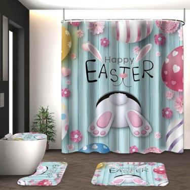 Imagem de DDS-DUDES Cortina de chuveiro de Páscoa para banheiro Coelho e Ovos Cortina de Chuveiro em Aquarela, Banheiras Coloridas, Conjunto de Cortinas de Tecido Poliéster com Ganchos Tecido Lavável 180 cm x