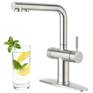 Imagem de CREA Torneira de cozinha de 3 vias com pulverizador de puxar para baixo e filtro de água integrado, bico de torneira de água potável para purificador de pia de bar, filtro de água de furo único, 2