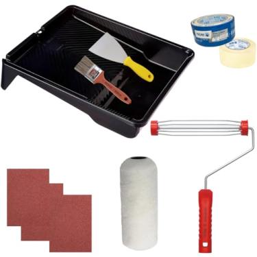 Imagem de Rolo 23cm + Suporte 23cm + Bandeja 2,7L + 3 Lixas 120 +Fita Crepe 48mmX50m + 3 Lixas 100 + Espátula 6cm + Trincha 50mm