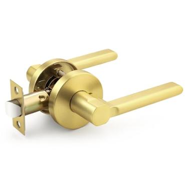 Imagem de Probrico Alavanca de maçaneta interna de maçaneta de porta dourada, alavanca de porta de passagem de armário dourada escovada, alavanca de maçaneta de porta reversível interna, 1 pacote