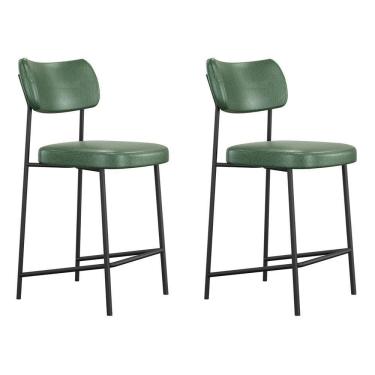 Imagem de Kit 02 Banquetas Médias Para Cozinha Lila Estofada Com Encosto Couríssimo Verde - Desk Design
