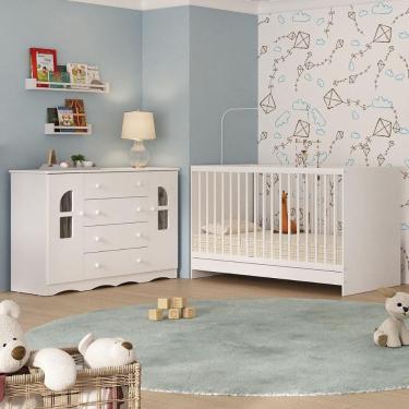 Imagem de Berço 3 em 1 para Colchão 130x60cm com Cômoda 2 Portas 4 Gavetas Liz Multimóveis MP4765