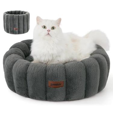 Imagem de ZOMISIA Camas listradas para gatos em ambientes internos, linda cama de donut para cachorros e gatinhos, parte inferior antiderrapante, cinza