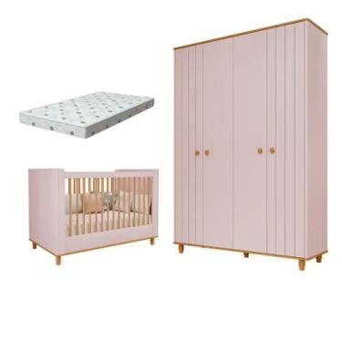 Imagem de Quarto Bebe Berço e Guarda Roupa MDF Dorabelly Cake+Colchão - Permobil