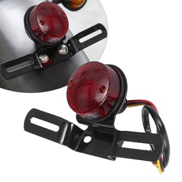 Imagem de Farol de Freio Traseiro Moto Luz Metálica Retrô para Modificação Cruiser Crown Prince Integrado com Suporte Placa Licença Trabalho Visibilidade Ultra Brilhante Eliminador Aba Chuva Personalizado 3 Fio