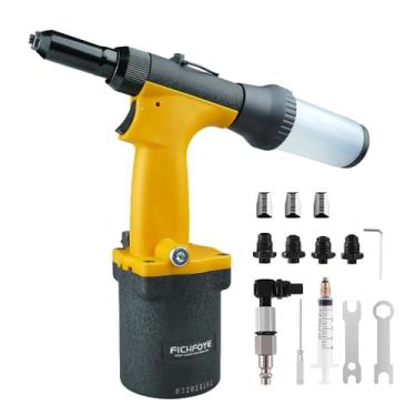 Imagem de FICHFOYE Kit de pistola de rebite pneumático de sucção automática, ferramenta de rebitagem Air Pop resistente com interface tipo interruptor, inclui bocais de rebite de 3/81.3 cm, 1/20.3 cm, 5/81.3 cm