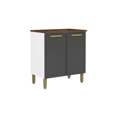 Imagem de Balcão De Cozinha Modulado P- Cooktop C- Tampo Bella C- 2 Portas 80cm Grafite - Bertolini