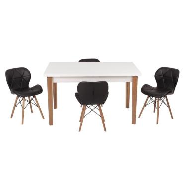 Imagem de Kit Mesa Luiza 135cm Branca 4 Cadeiras Slim Preto