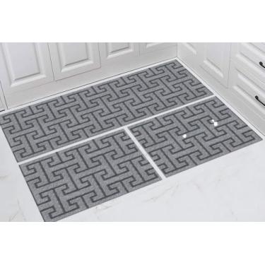 Imagem de Conjunto de tapetes para cozinhas, portas e mesas de cabeceira num tecido forte e resistente.(3Pçs Antiderrapante lab.cinza)