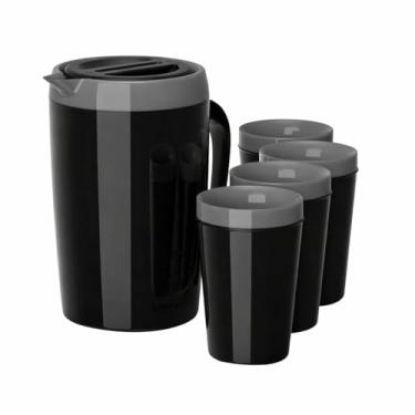 Imagem de Kit Jarra Térmica Caribe 2l E 4 Copos Térmicos Água Suco Chá - Preto