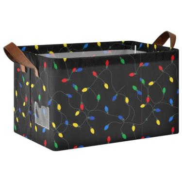 Imagem de Cesta de brinquedo para cães com alças, grande caixa de armazenamento para armazenamento doméstico e organização, 17 x 29 x 25 cm, cordão de luzes coloridas, pacote com 2