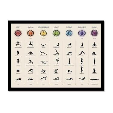 Imagem de Impressão em tela de ioga Membros de Yoga Poses de Yoga Impressão Sol e Lua Saudação Fitness Zen Chakra Afirmações Espiritual Wall Art Decor (SKU11,16x24") (40 x 60 cm), moldura preta para fotos)