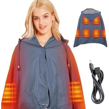 Imagem de DUKUSEEK Cobertor aquecido à prova d'água, cobertor elétrico de lã de 5 V com capuz, tapete de estádio à prova de vento para acampamento, piquenique, esportes, futebol, shows, 143 x 91 cm, cinza SEM