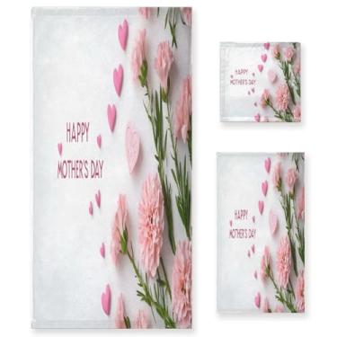 Imagem de Wassud Conjunto de 3 toalhas de banho Happy Mother's Day Cravos Dia dos Namorados, toalhas super macias e absorventes para banheiro, toalhas de banho de secagem rápida, toalha de banho para academia