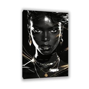 Imagem de Arte de parede de mulher negra arte de parede afro-americana pôster de mulher negra pintura em tela de menina negra impressões de obras de arte abstratas decoração de casa para sala de estar quarto