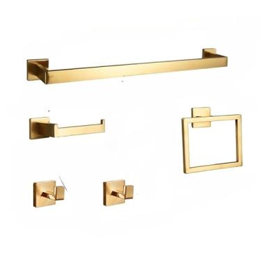 Imagem de Kit 5 Acessórios Para Banheiro Inox Toalheiro Cabide Porta Toalha Completo Resistente 40cm ou 60cm (Ouro-60cm)