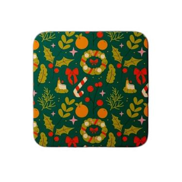 Imagem de Ladrilho Decorativo de Cerâmica Natalino com Estampa de Abeto e Coroas