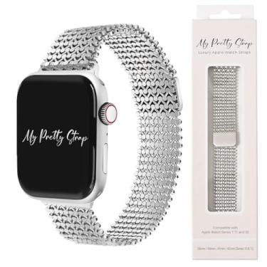 Imagem de My Pretty Strap - Pulseira feminina compatível com Apple Watch de aço inoxidável - pulseira ajustável (13,7 cm - 23,9 cm) - Séries 1-11, SE e Ultra (38/40 41/42/44/45/49) - ouro, prata - jasmim