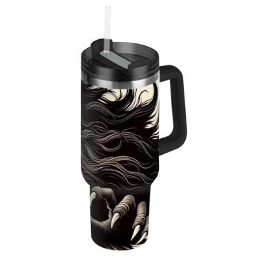 Imagem de Joisal Shadow Black Mythic Beast Tumblers com tampas e canudos Garrafa de água isolada de aço inoxidável Copo de 1,134 g com alça garrafa de água à prova de vazamento cabe no copo do carro