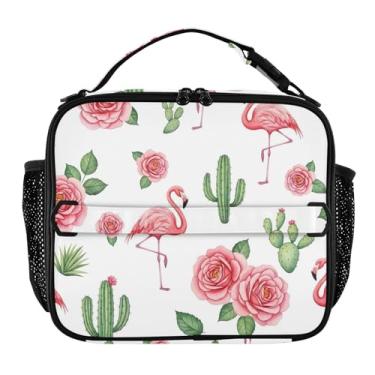 Imagem de Joisal Lancheira floral rosa flamingos cacto para mulheres meninas lancheira masculina crianças lancheira para trabalho bolsa térmica térmica para escola
