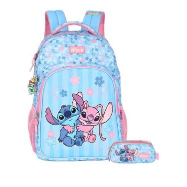 Imagem de Kit Lilo Stitch Angel Mochila De Costas + Estojo Triplo - Luxcel, ROSA