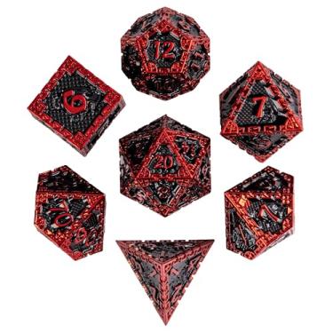 Imagem de UDIXI Metal DND Dice Set, 7PCS Polyhedral Metal Dice Set D&D Dragon with Gift Box for Role Playing Games and Other Tabletop Game (Red Black)