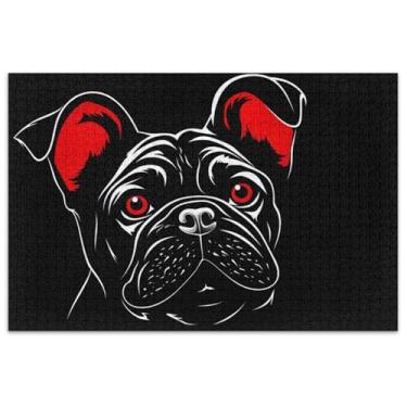 Imagem de Quebra-cabeça engraçado buldogue preto 500 peças para presentes adultos para amantes de quebra-cabeças, quebra-cabeças difíceis, decoração de casa, arte