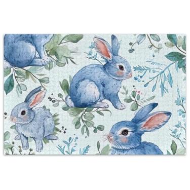 Imagem de Quebra-cabeça de animais florais coelho coelho 500 peças para adultos presentes de festa elefante branco arte pintura de quebra-cabeça decoração