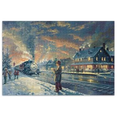 Imagem de Quebra-cabeça de cenário de trem de neve adulto 500 peças quebra-cabeça brinquedo arte arte quebra-cabeça família amantes presentes
