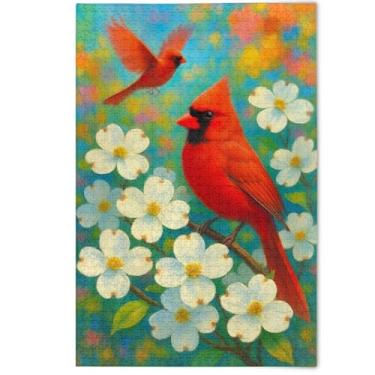 Imagem de Quebra-cabeça adulto pássaro vermelho vibrante de Natal 500 peças, divertido bobo legal Prime jogo de arte familiar, 500 peças, 52 x 37,8 cm