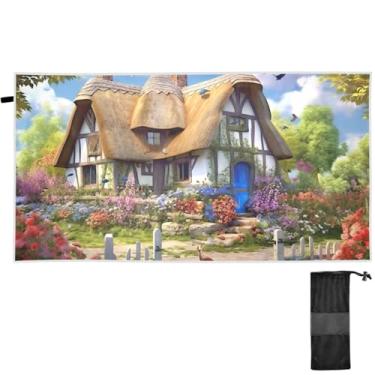 Imagem de TSENQUE Toalhas de areia de paisagem de casa de campo de palha para praia à prova de areia toalhas de praia leves de secagem rápida lindas florais grandes toalhas de praia para adultos verão praia