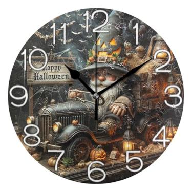 Imagem de GAIGEO Relógio de parede decorativo vintage Gnome Halloween analógico escritório cozinha relógio operado por bateria silencioso, decoração de parede moderna sala de estar, 25 cm, ponteiros pretos