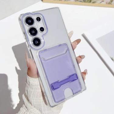 Imagem de Capa transparente com suporte dobrável para cartões para Samsung Galaxy S25 S24 Ultra S22 S23, cor vibrante (para Galaxy S22 Ultra 5G/Roxo)