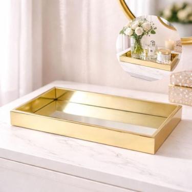 Imagem de Bandeja Espelhada Retangular Dourada 25,5x14 - Art House