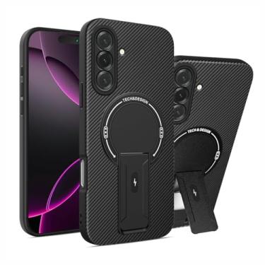 Imagem de Anlalish Capa para Samsung A16 5G compatível com Magsafe, capas de fibra de carbono antiarranhões à prova de choque, capa magnética para Samsung Galaxy A16 5G com suporte (preto)