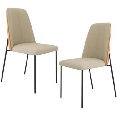 Imagem de Kit 02 Cadeiras Decorativa Estofada Sala De Jantar Bella L02 Couríssimo Whisky Linho Bege - Lyam Decor
