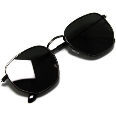 Imagem de Óculos De Sol Vintage Hexagonal Metal Proteção Uv Preto Case e Flanela