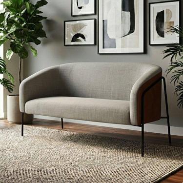 Imagem de Sofá 2 Lugares Stella Industrial Alta Preta Sintético Pu Nozes Linho D03 - D`rossi Grafite